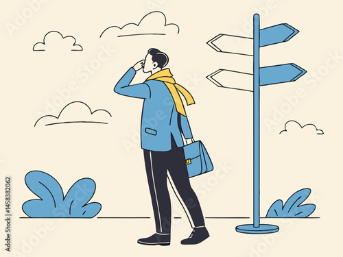 Man facing uncertain road path choices