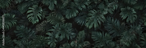 Intricate dark green & black tropical leaf pattern, abstract  , contrast, pattern, leaves