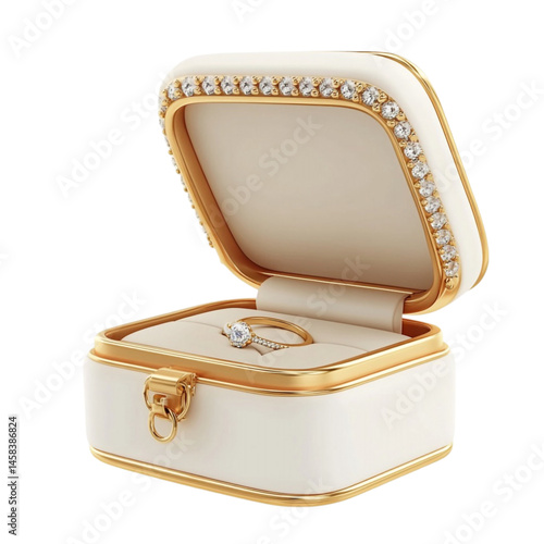 Elegant diamond ring in a luxurious white gold jewelry box