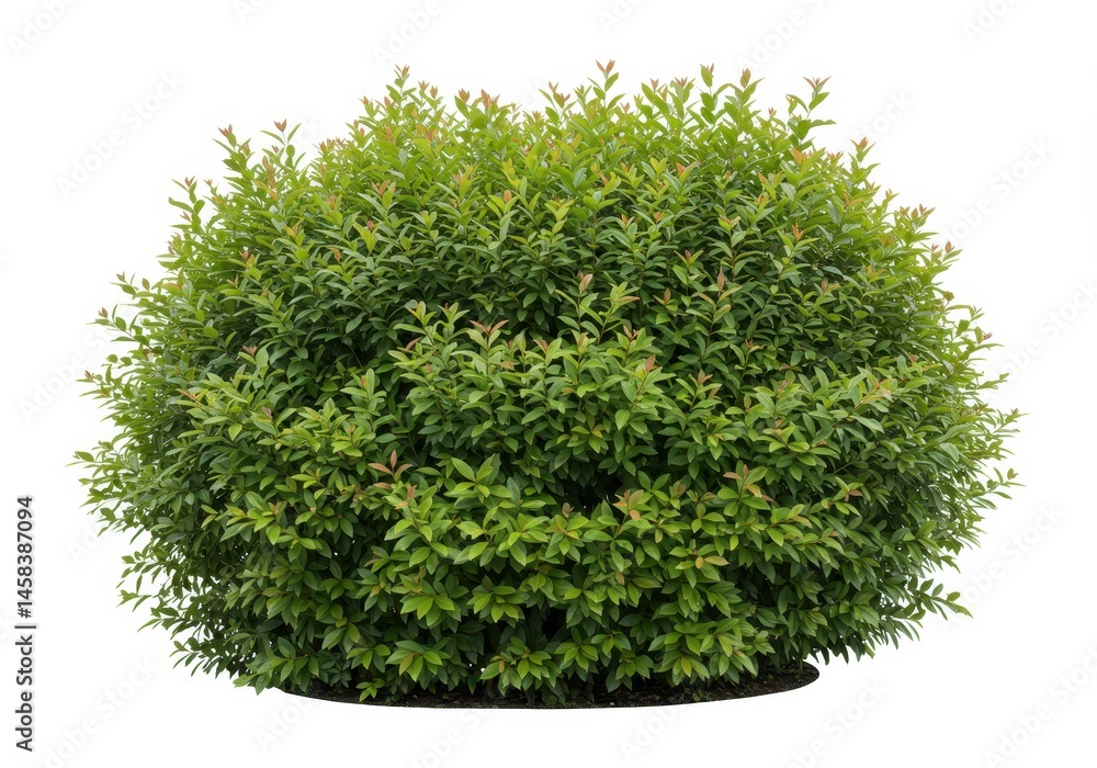 Fototapeta premium Isolated lush green bush with small leaves and rounded shape against a white background in a studio shot