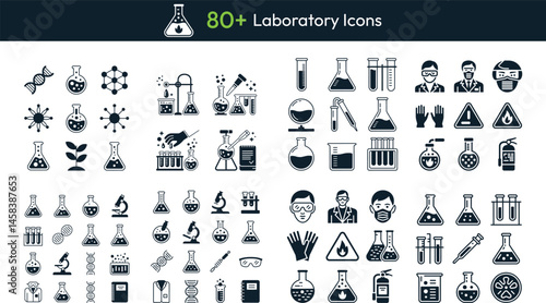 Minimalist Laboratory Equipment Icons – Black and White Scientific Symbols for Research and Education
