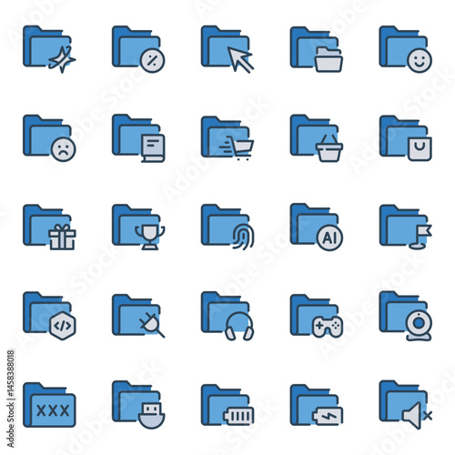 Filled blue outline icons set for Archive folder