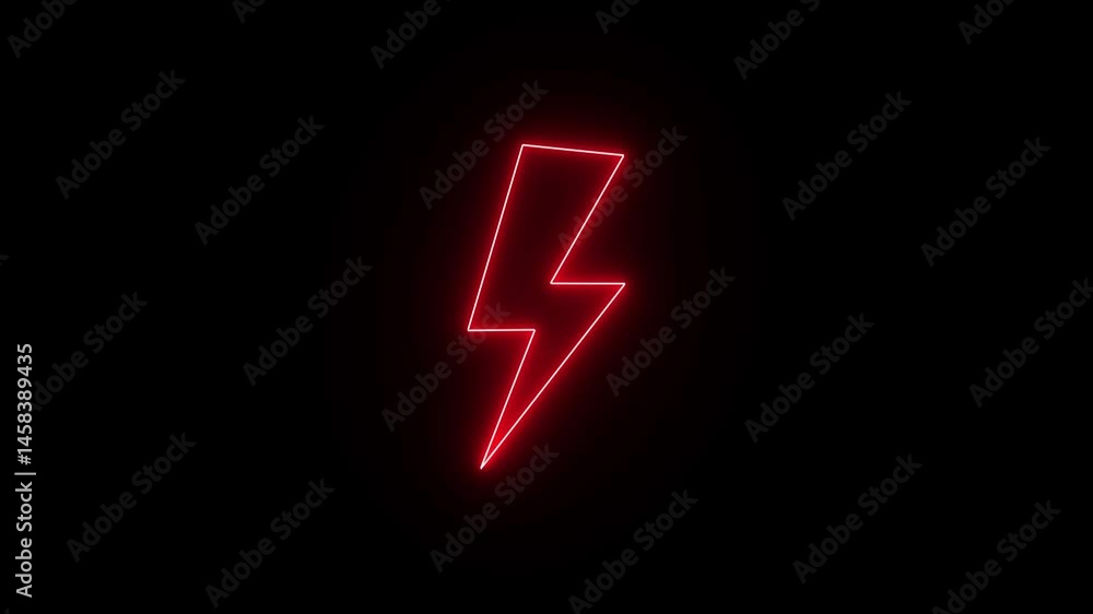 Neon red color battery charging power icon. Lighting bolt icon animation on black background. Neon red color battery charging power icon. Lighting bolt icon animation on black background.