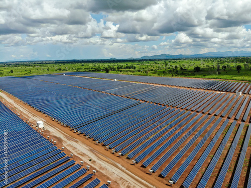 Solar farm in Malawi, Africa. It is a 20 mega watt farm that will produce electricity for the national grid.