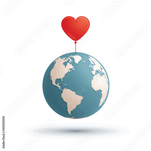 Earth floats below a red heart