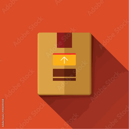 Cardboard box with an upward arrow icon casting a shadow