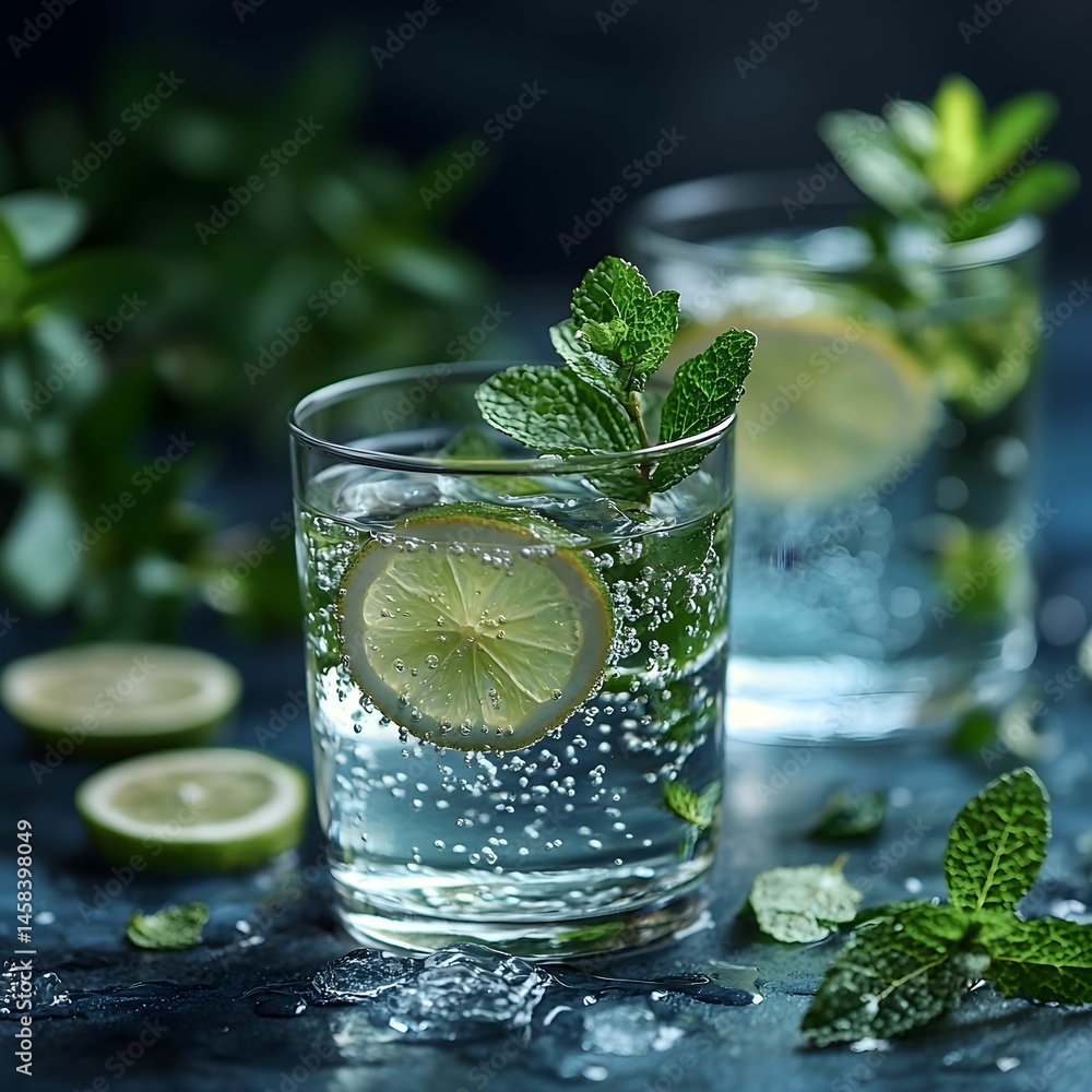 Fototapeta premium Refreshing Lime and Mint Infused Water