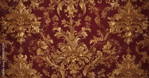 Rich gold & burgundy floral pattern  Luxurious baroque style wallpaper design ,  intricate,  ornate