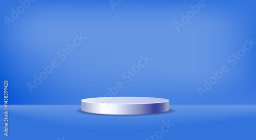 3D circle pedestal on soft blue background in a minimal concept. Ideal template for product display, mockup, branding, cosmetic showcase, or clean showroom presentation scene.