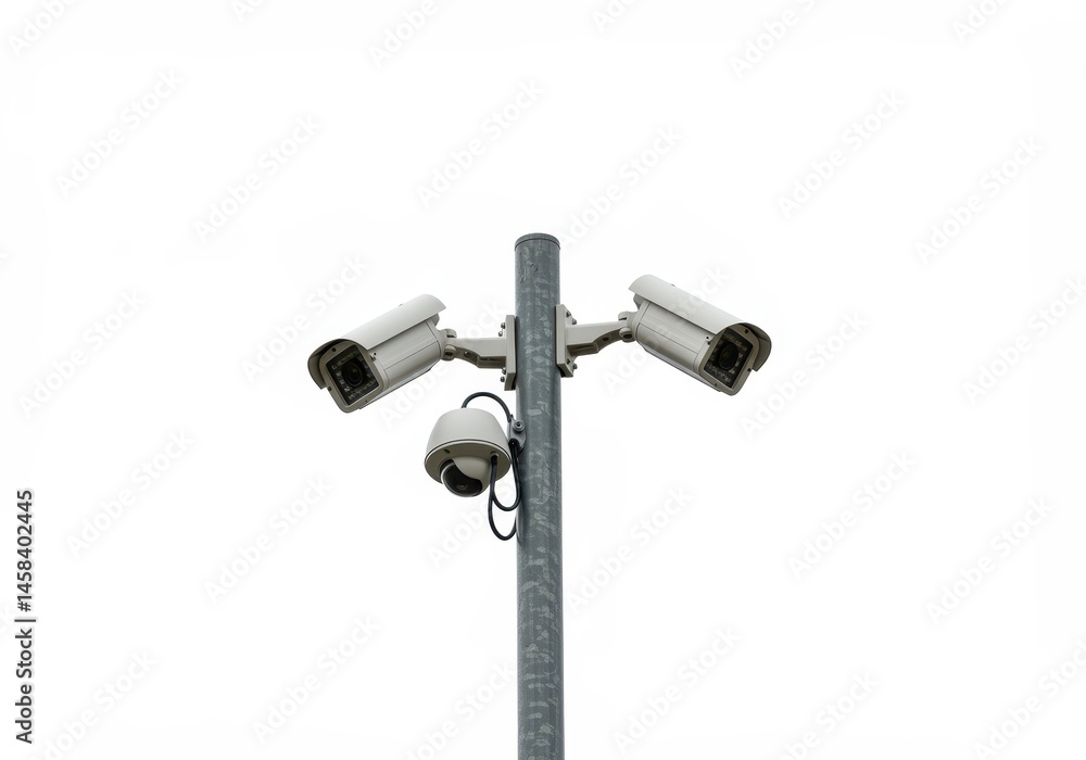 Modern Security System CCTV Cameras on Pole Outdoor Surveillance High Tech Video Image Watch Guard Modern Security System CCTV Cameras on Pole Outdoor Surveillance High Tech Video Image Watch Guard