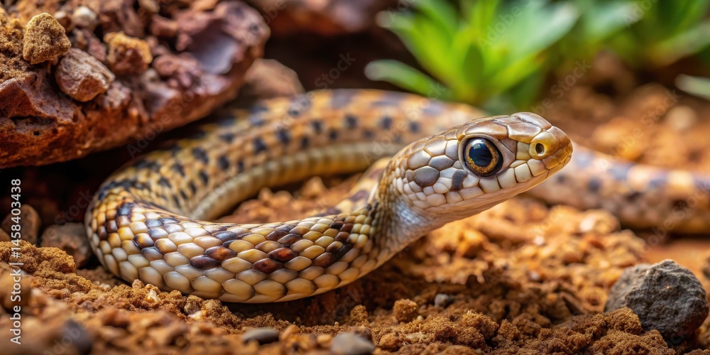 Fototapeta premium Daboia palaestinae in soil, camouflage, terrarium, palestine, terrarium, palestine, reptile, herpetology
