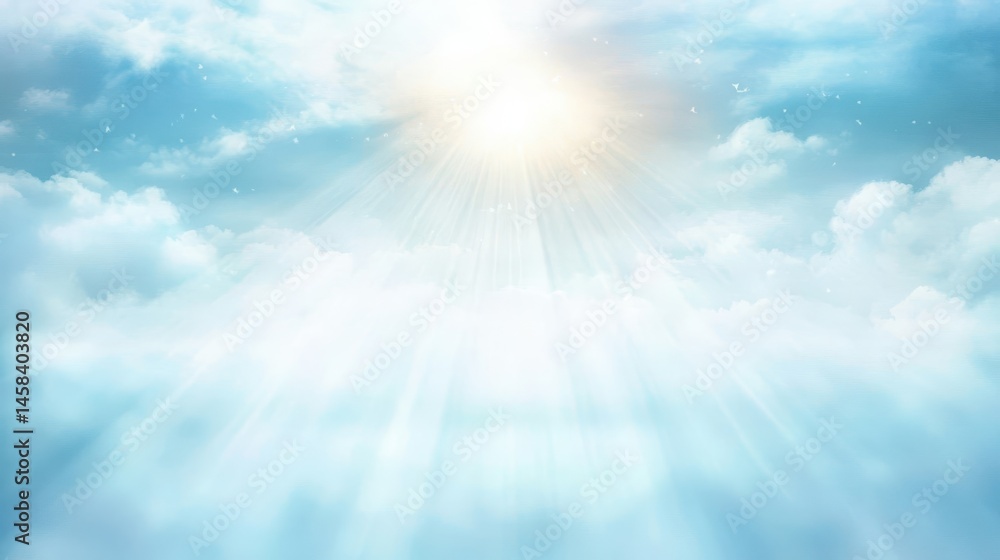 Obraz premium Radiant beams of sunlight piercing through dramatic cloudscape, illuminating the sky