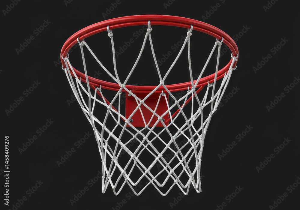 Red Basketball Hoop Net White Strings Sport Game Equipment Realistic 3D Render Isolated Background Red Basketball Hoop Net White Strings Sport Game Equipment Realistic 3D Render Isolated Background