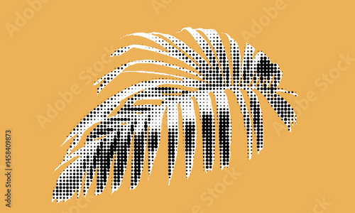 Conceptual exploration of halftone art featuring a tropical palm leaf on a vibrant background reflecting summer vibes and pop art influences