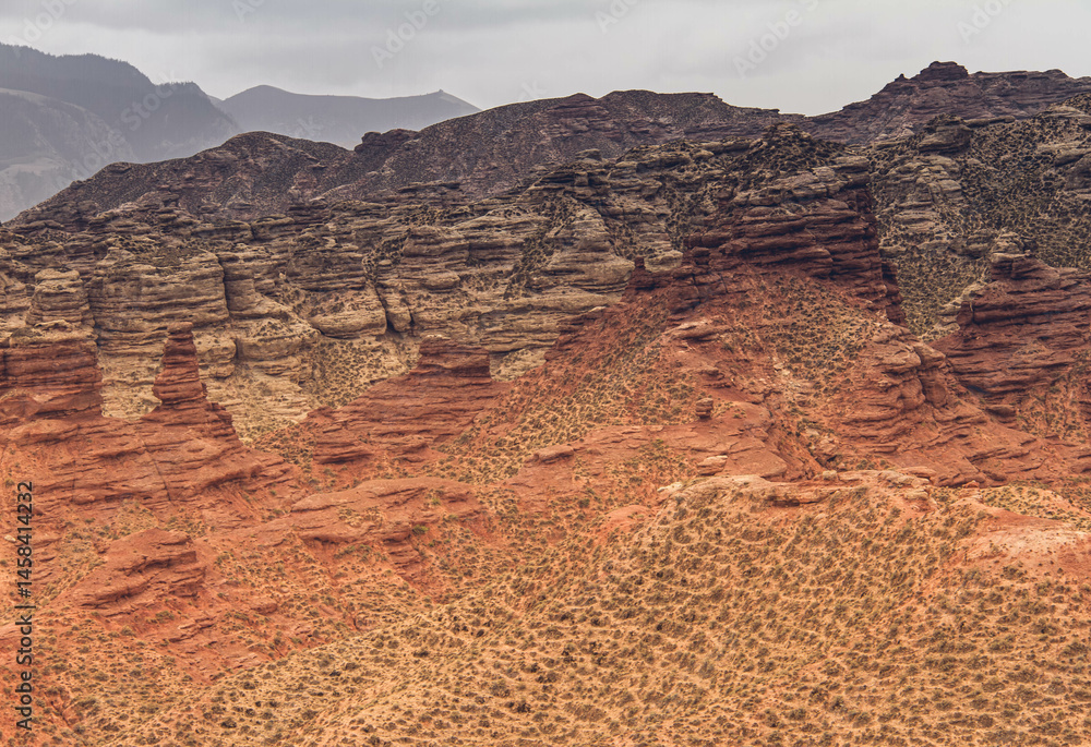 Fototapeta premium Zhangye, Gansu Province, China, Pingshan Lake Grand Canyon, Danxia landform