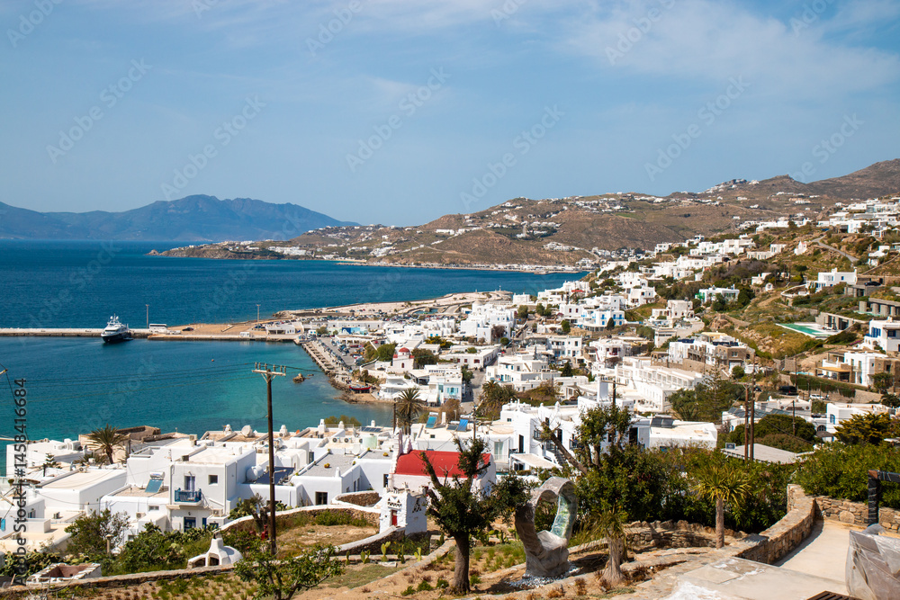 Obraz premium old port and Mykonos old city and Boni's Windmill Mykonos Island South Aegean Region (Südliche Ägäis) Greece