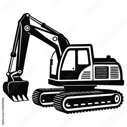 Construction excavator silhouette vector illustration isolated on a white background, backhoe excavator