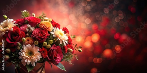 Soft Focus Floral Arrangement On Blurred Gradient Black and Red Background
