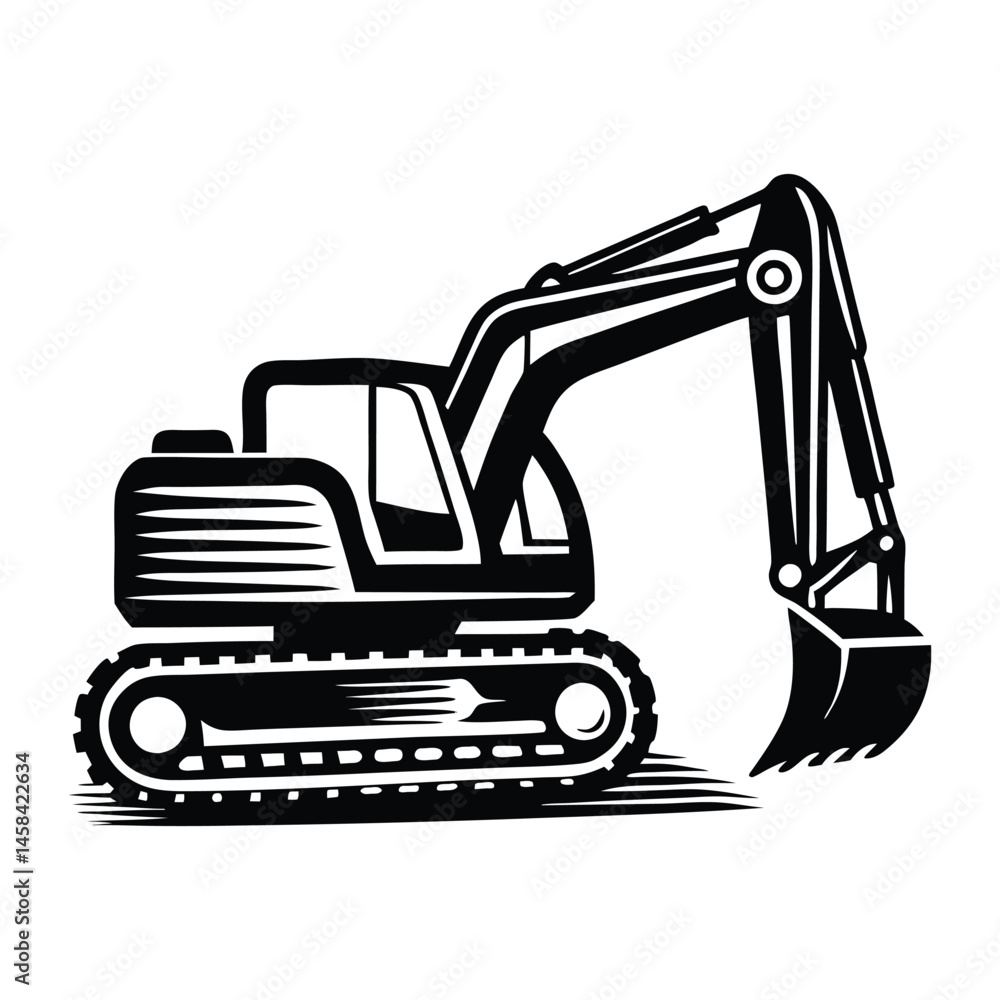 Naklejka premium Construction excavator silhouette vector illustration isolated on a white background, Creative excavator illustration