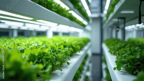 Controlled Environment Vertical Hydroponic Farm Interior with Greens