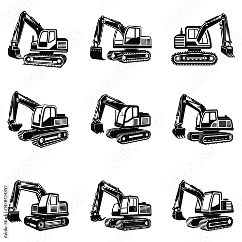 Wallpaper Mural Construction excavator silhouette vector illustration isolated on a white background, Creative excavator illustration Torontodigital.ca