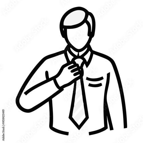 Businessman adjusting tie in a professional setting  