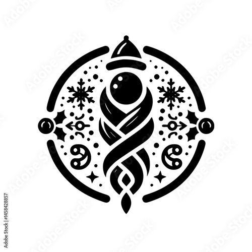 Christmas Ornament: Swaddled Baby & Holiday Icon Circle, Black & White