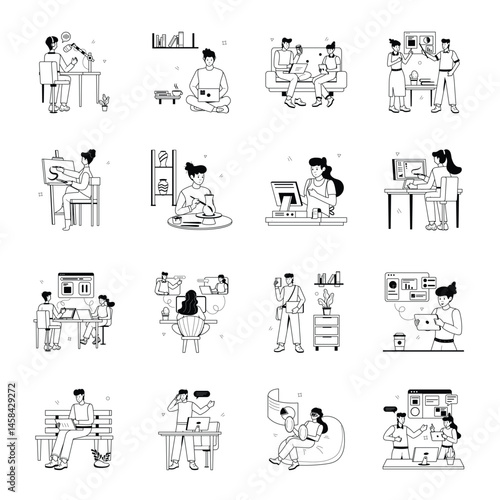 Varied professions Sketches showcase workers