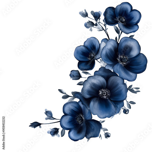 navy blue flowers isolated transparent background