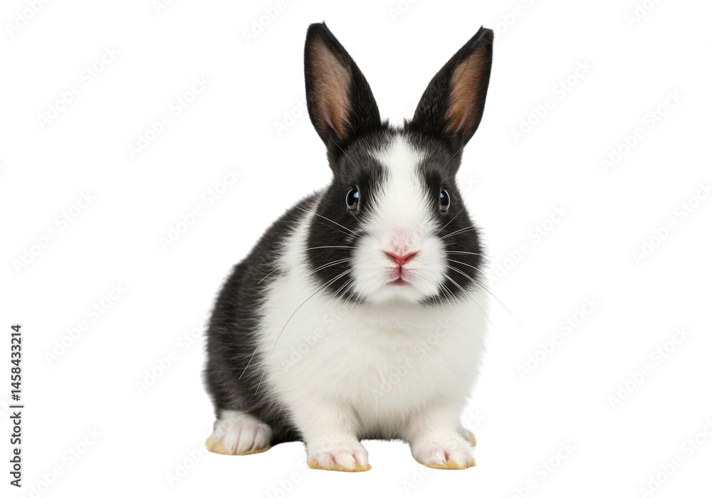 Fototapeta premium Cute Black and White Rabbit Isolated Pet Animal Fluffy Bunny