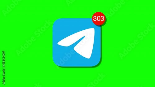 Telegram mail icon with rapid rising inbox count on green screen ANIMATION