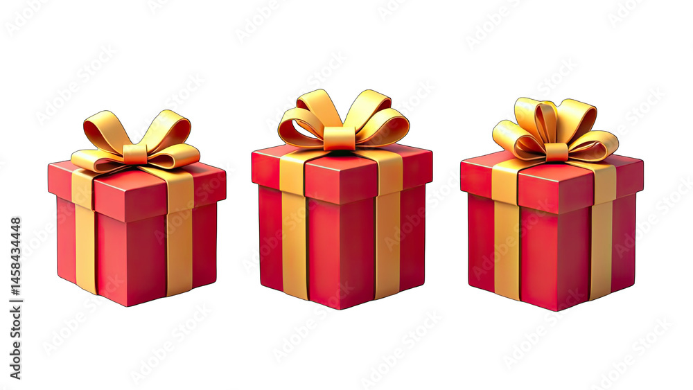 Obraz premium Red Gift Boxes with Gold Bows isolated on transparent background