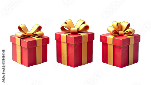 Red Gift Boxes with Gold Bows isolated on transparent background photo