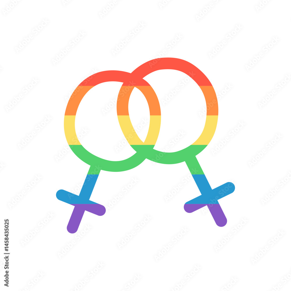 Two overlapping female symbol in rainbow colors. Hand drawn vector illustration. Two overlapping female symbol in rainbow colors. Hand drawn vector illustration.