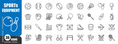Sports equipment outline icon . Editable stroke . Vector .