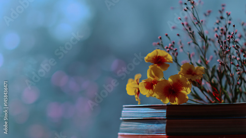 Koran with flowers, bounce reading theme, calm background for web banners.