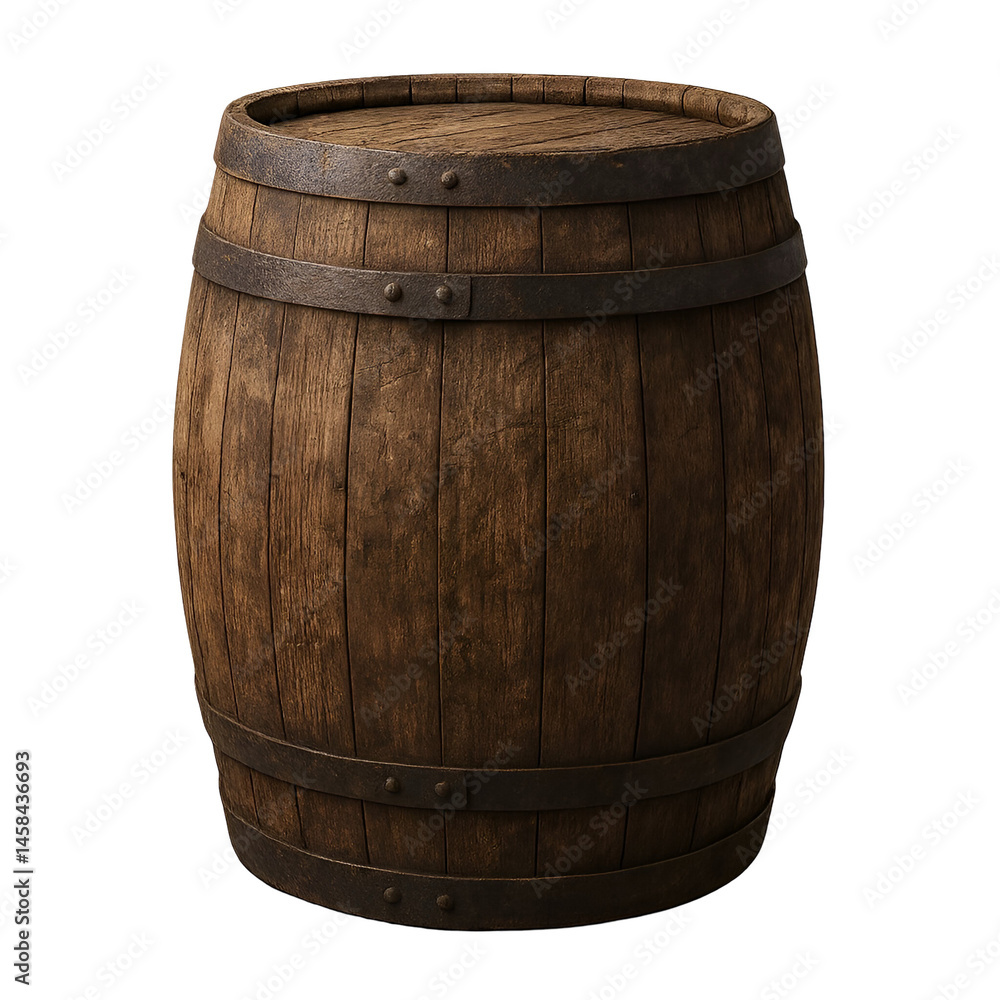 Fototapeta premium Aged Oak Barrel for Alcohol Storage Transparent Background