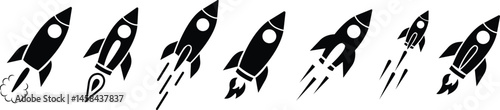 Space ship icon set. rocket vector symbol collection isolated on transparent background. Rocketship logo astronaut, spaceship, technology, fast speed booster fly for flight. Element for app and web.