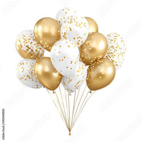white and gold balloons isolated transparent background