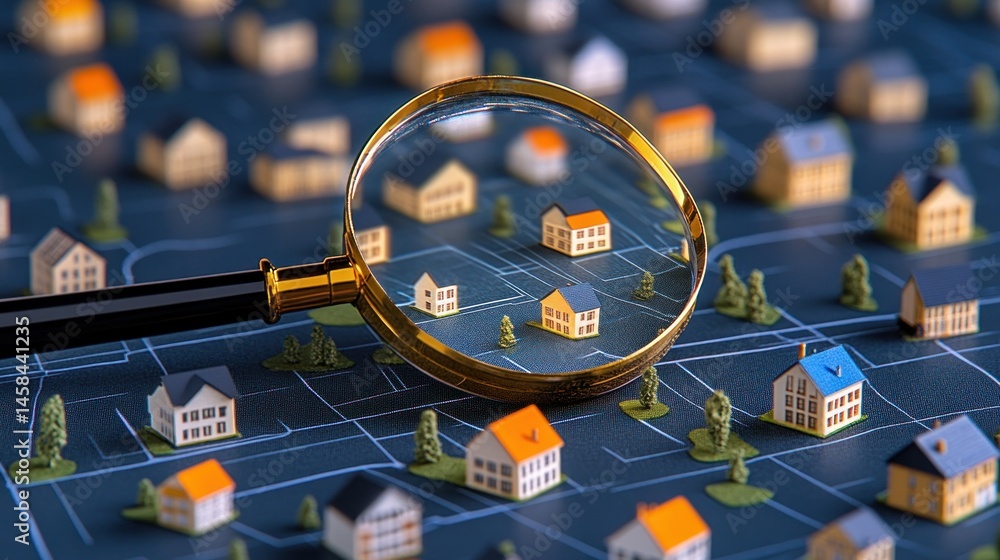 Fototapeta premium Magnifying Real Estate: A Detailed Look at Property Selection