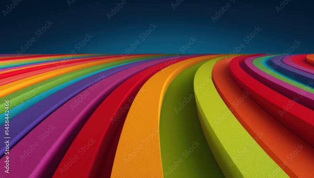 A vibrant abstract image featuring curved, colorful stripes flowing towards a deep blue background. A vibrant abstract image featuring curved, colorful stripes flowing towards a deep blue background.