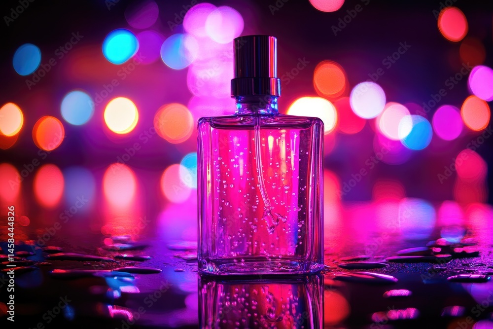 Perfume bottle in vibrant lights Perfume bottle in vibrant lights