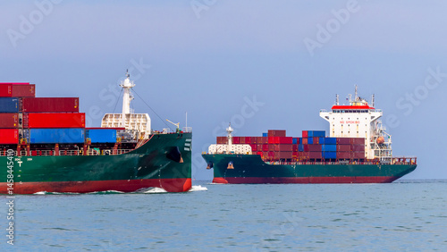 Container cargo ship freight shipping international, Global business freight shipping import export logistic transportation container cargo ship, Container cargo ship sea freight container ship.