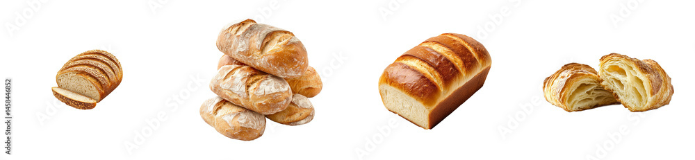 Assortment of Rustic Baked Bread and Croissant Variety, cut out transparent Assortment of Rustic Baked Bread and Croissant Variety, cut out transparent