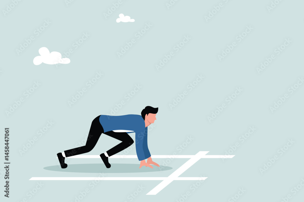 Ready to start business, begin new job or preparation for work, focus and willingness concept, confidence motivated businessman be prepared at start race line and ready to win the competition. Ready to start business, begin new job or preparation for work, focus and willingness concept, confidence motivated businessman be prepared at start race line and ready to win the competition.