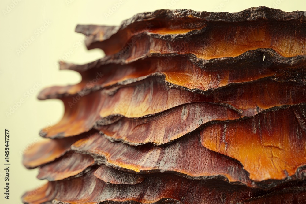 Naklejka premium Close-up view of layered, textured bark patterns.