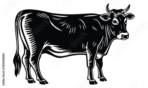 "Vintage Cow Illustration Vector | Farm Livestock Engraving Art"