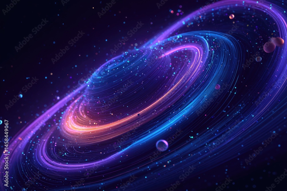 Obraz premium Vibrant swirling rings around a celestial sphere.