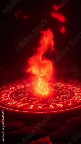 Mystical Red Flames Enveloping Ancient Symbols