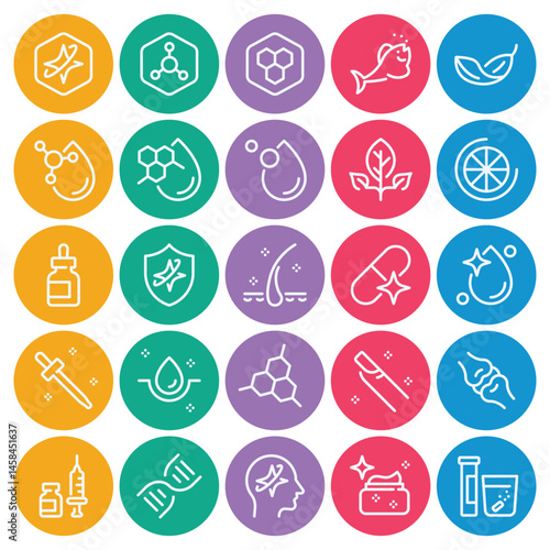 Circle color outline icons set for Beauty diet
